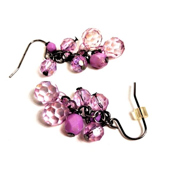 VTG Cluster Dangle Drop Amythyst Rhinestone Earrings 1.5" Drop French Ear Wire - Picture 1 of 5